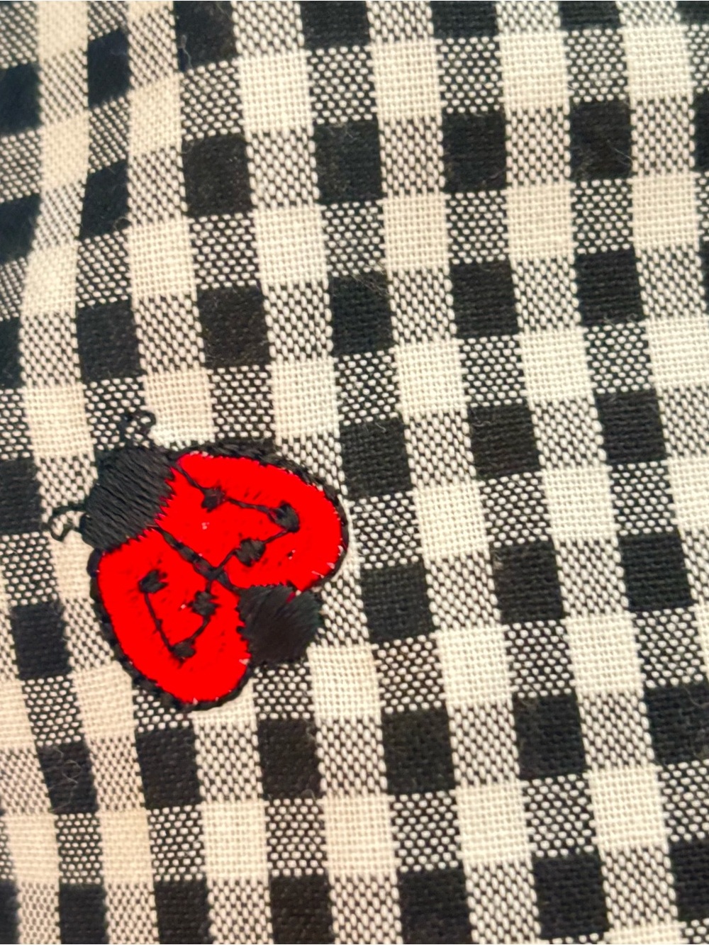 Teddi Black & White Gingham Embroidered Daisies & Ladybug Button-Up Shirt size L - Picture 4 of 10